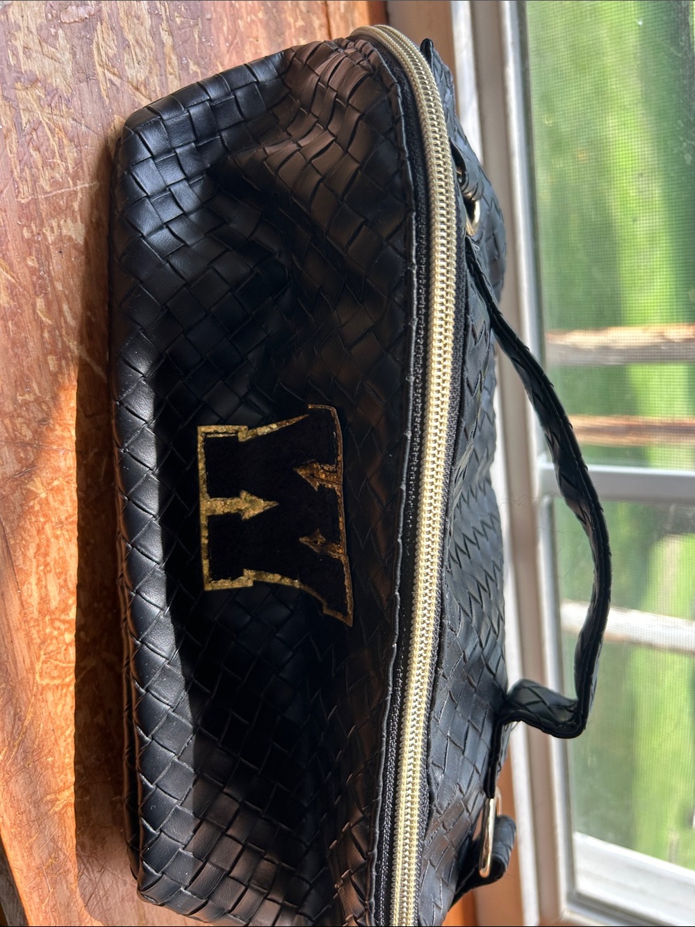 Woven Black Cosmetic Case with Gold Accent